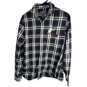 American Rag Plaid Button Up Long Sleeve Shirt With Sewn On Patches